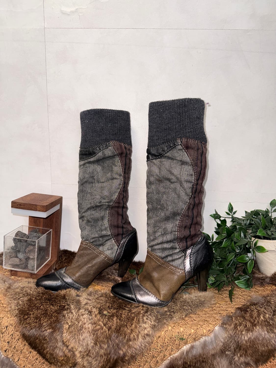 BNX oriental y2k patch design knit boots 상품이미지2