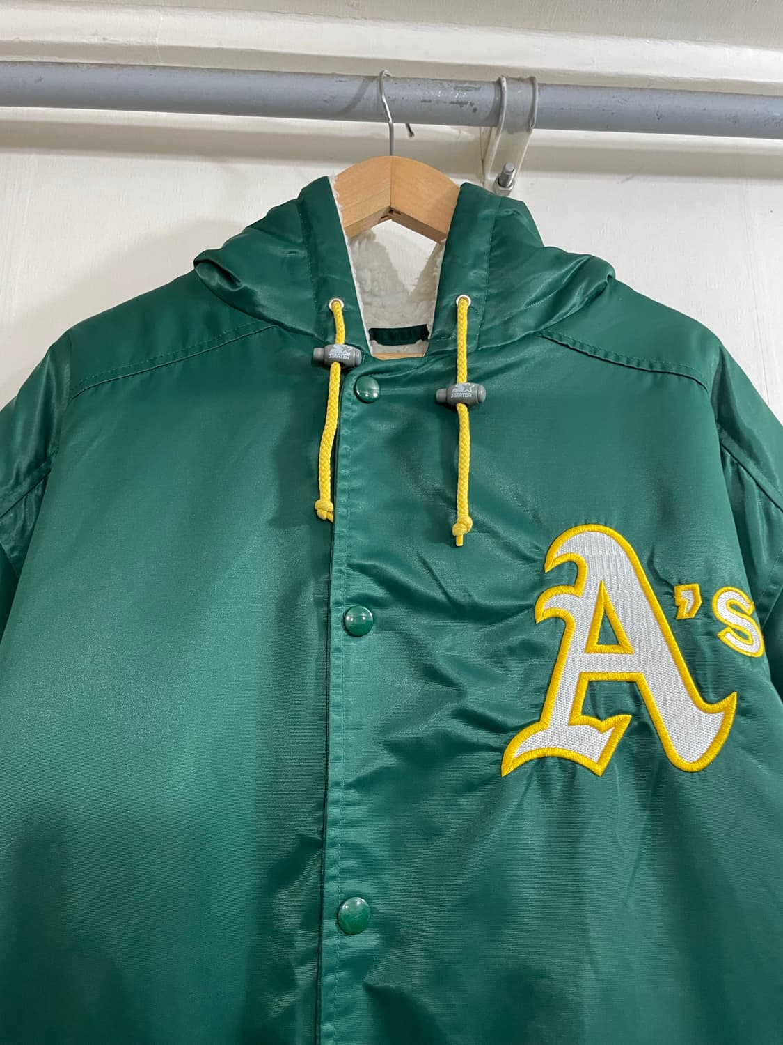 90s 스타터 MLB 오클랜드 애슬레틱스 사틴 코트 자켓 그린 상품이미지2