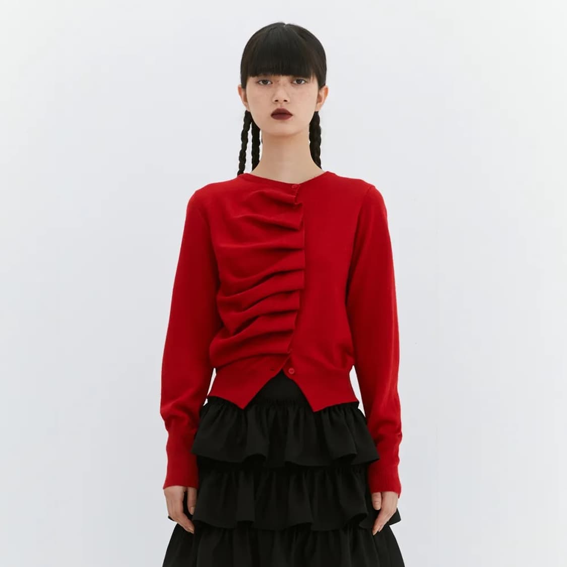 버뮬라 오블리크 니트 가디건 레드 상품이미지1