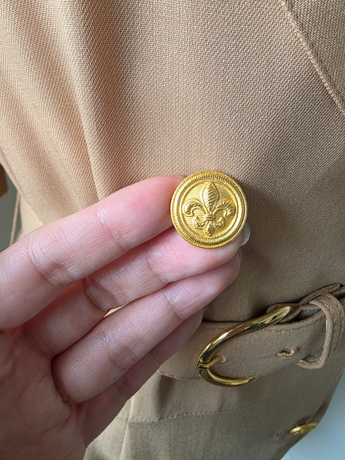 Leilian 베이지 금장 더블 버튼 벨트 원피스 상품이미지3