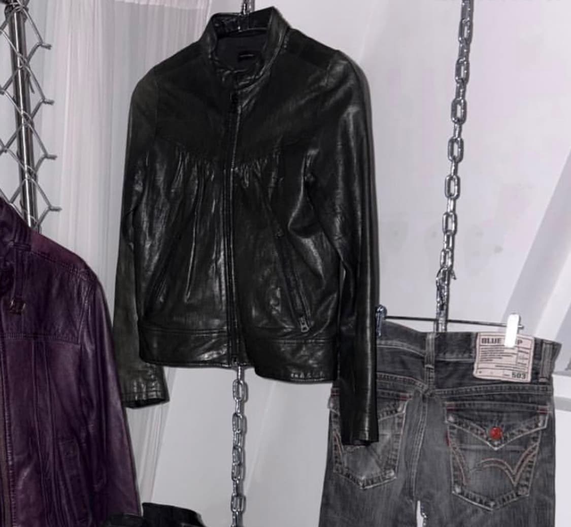 셔링 숏 레더 자켓 상품이미지3