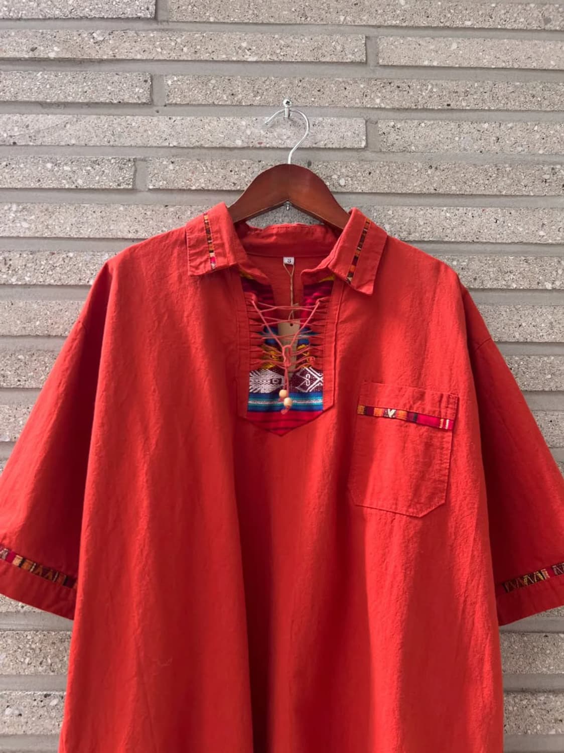 [S]90's Mexican 빈티지 레드 나바호 패턴 카라 풀오버 셔츠 상품이미지1