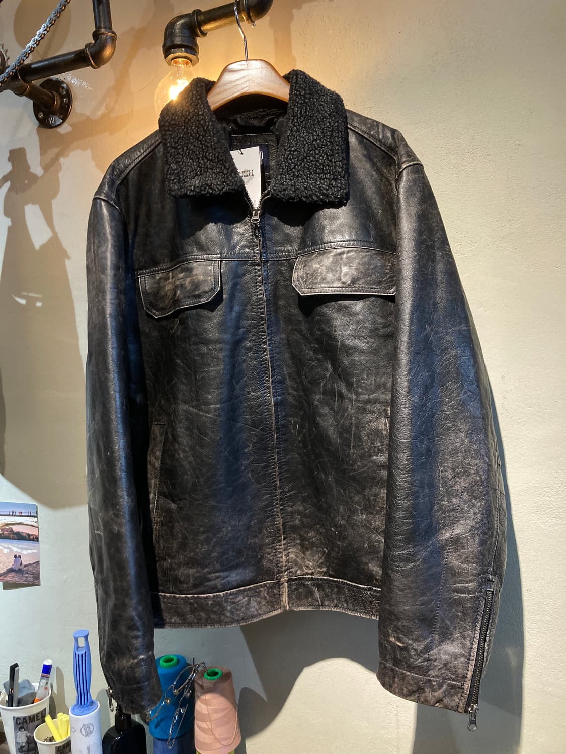 GAP 90's 소가죽 쉐르퍼 누빔 레더 재킷 상품이미지1