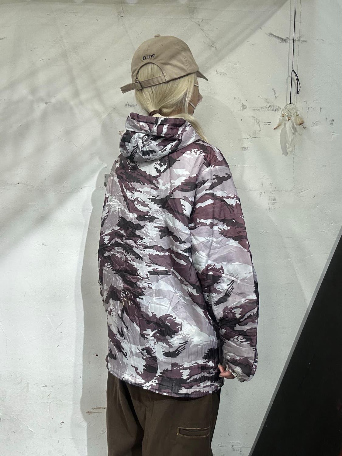 일본 빈티지 카모 후드 바람막이 아노락 점퍼 트랙 자켓 L 상품이미지3