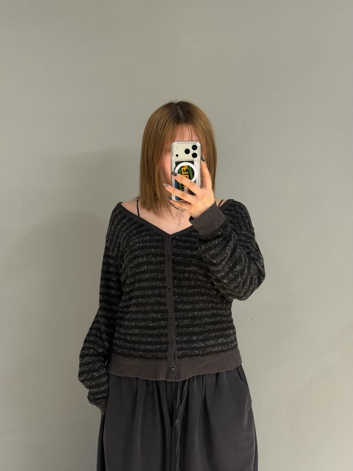 fluffy stripe pattern v-neck cardigan 상품이미지2