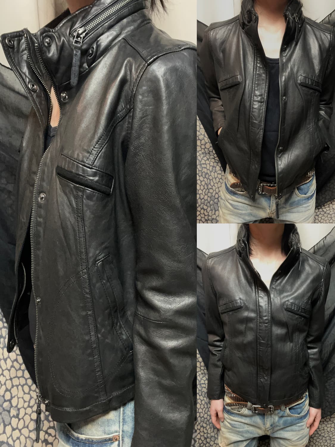 렘 스킨 하이넥 지퍼 블랙 레더자켓 상품이미지1