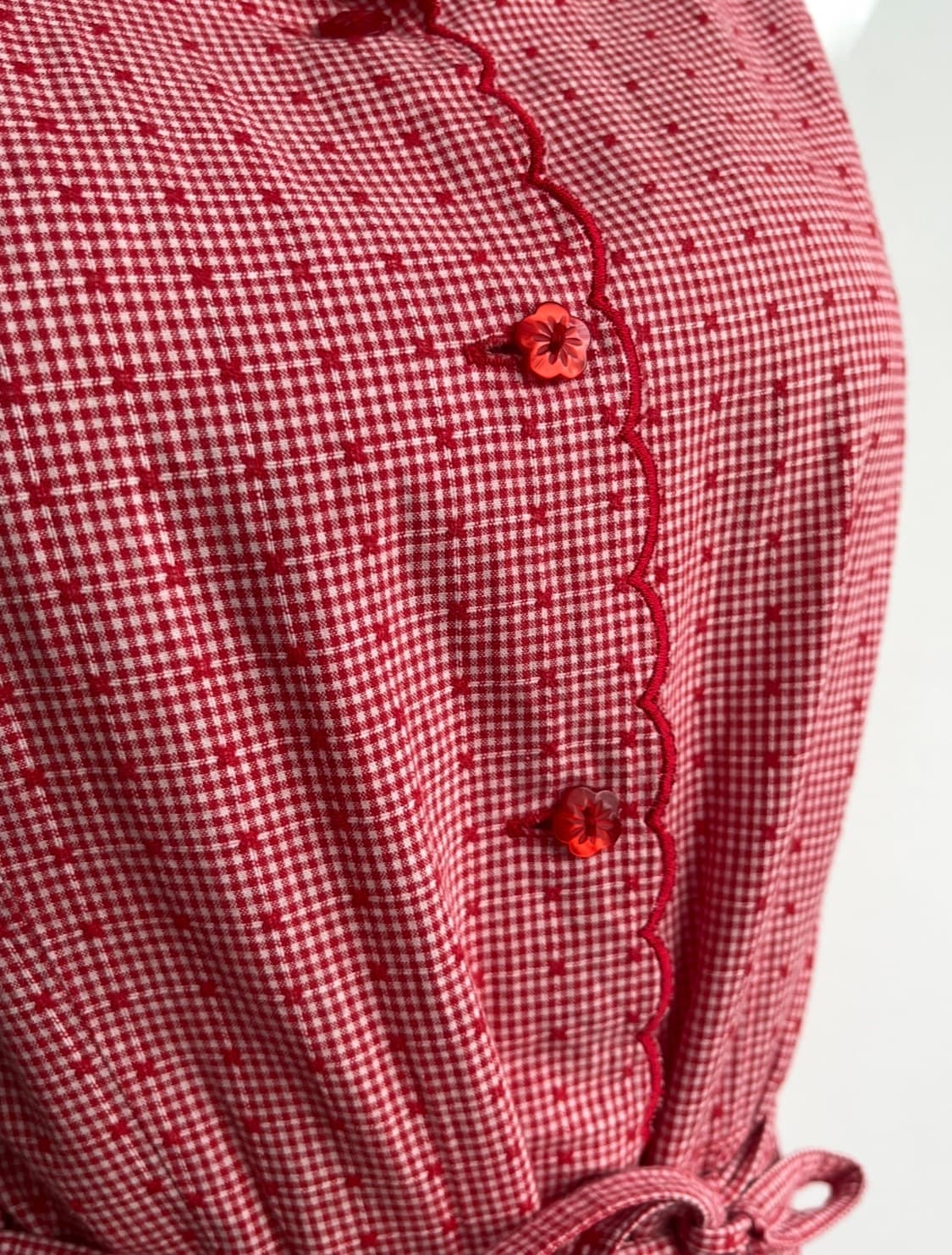 Porta Nuova 빈티지 레드 깅엄 체크 자수 원피스 상품이미지4