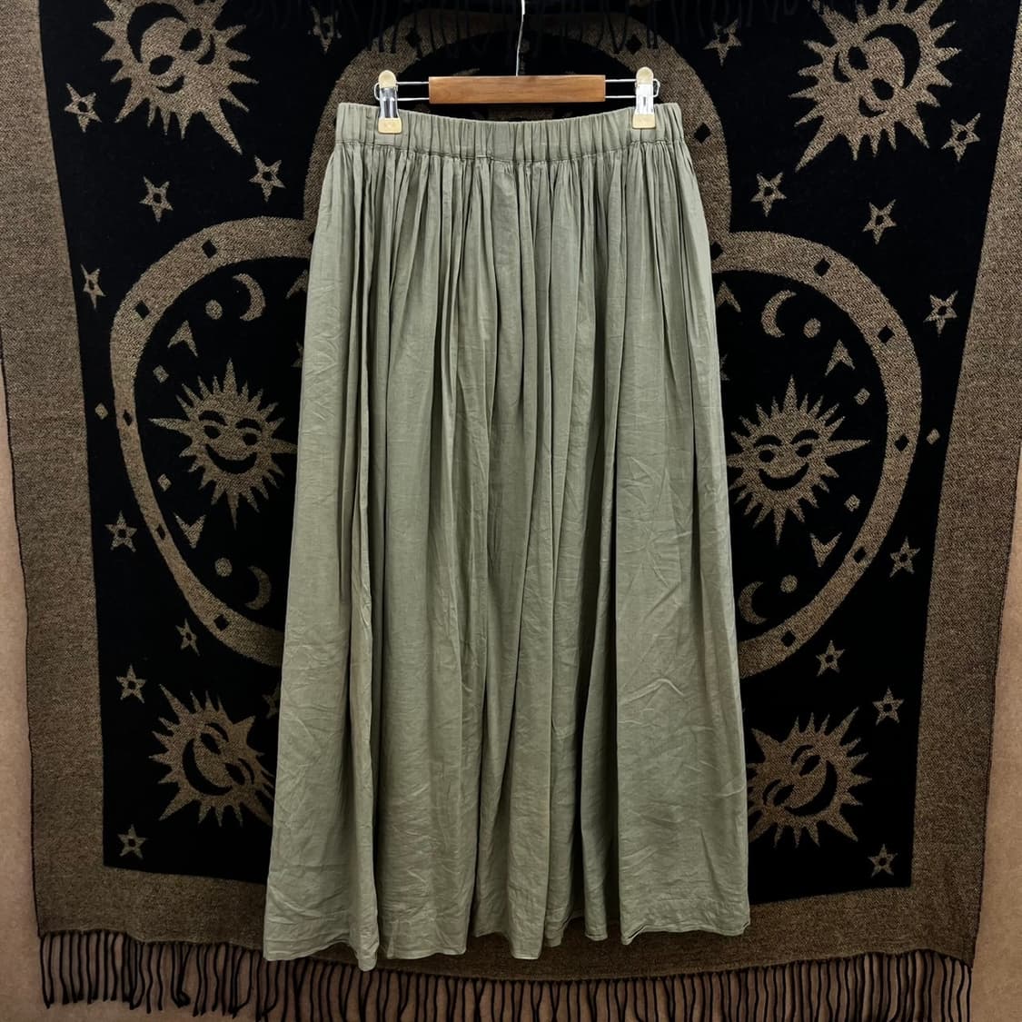 빈티지 포레스트 모리 말차카키 셔링 플레어 시어 롱스커트 K0125 상품이미지4