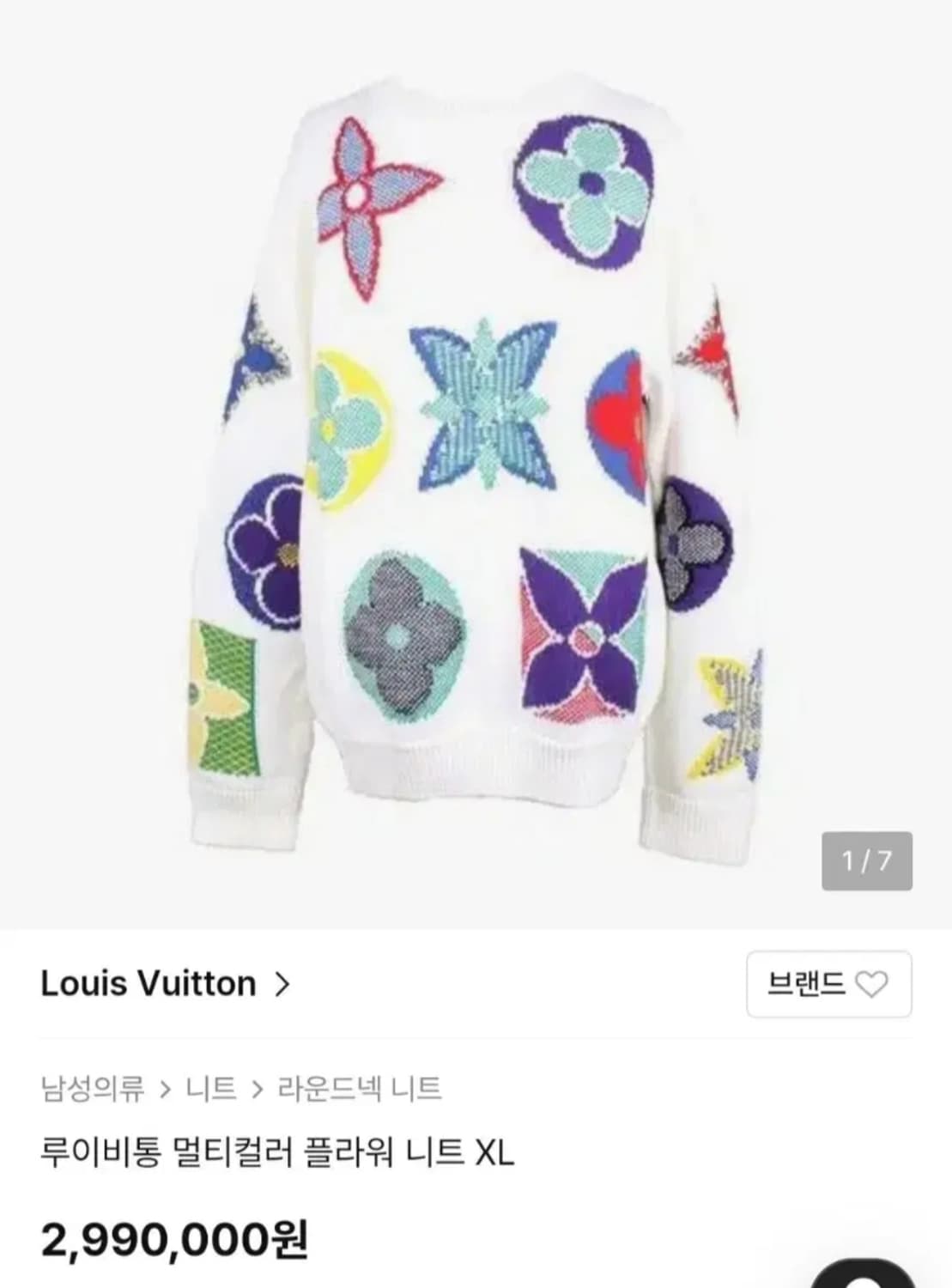 루이비통 남성 여성공용 멀티컬러 플라워 니트 S 사이즈  상품이미지1