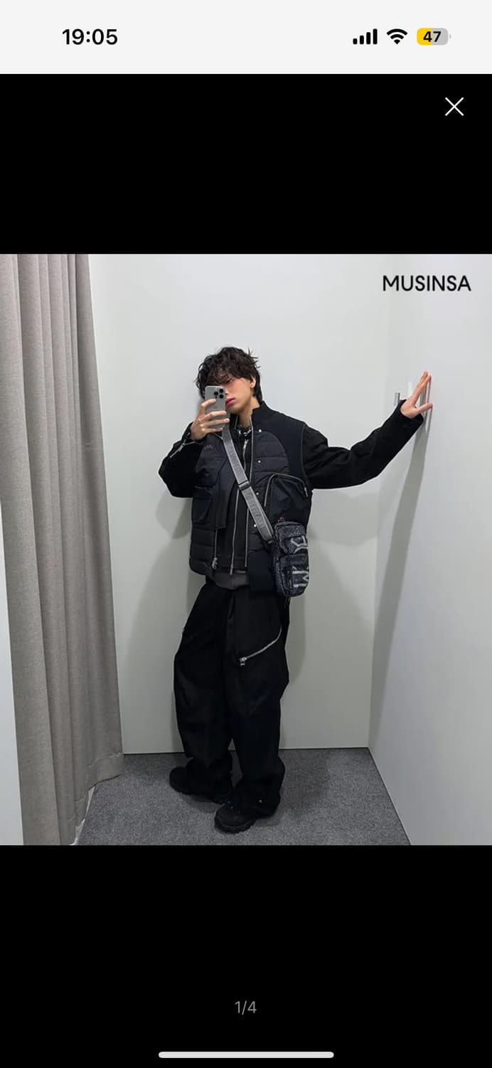 이에이 X 짱구대디 ANGLE CARGO PANTS Black  (M) 상품이미지4