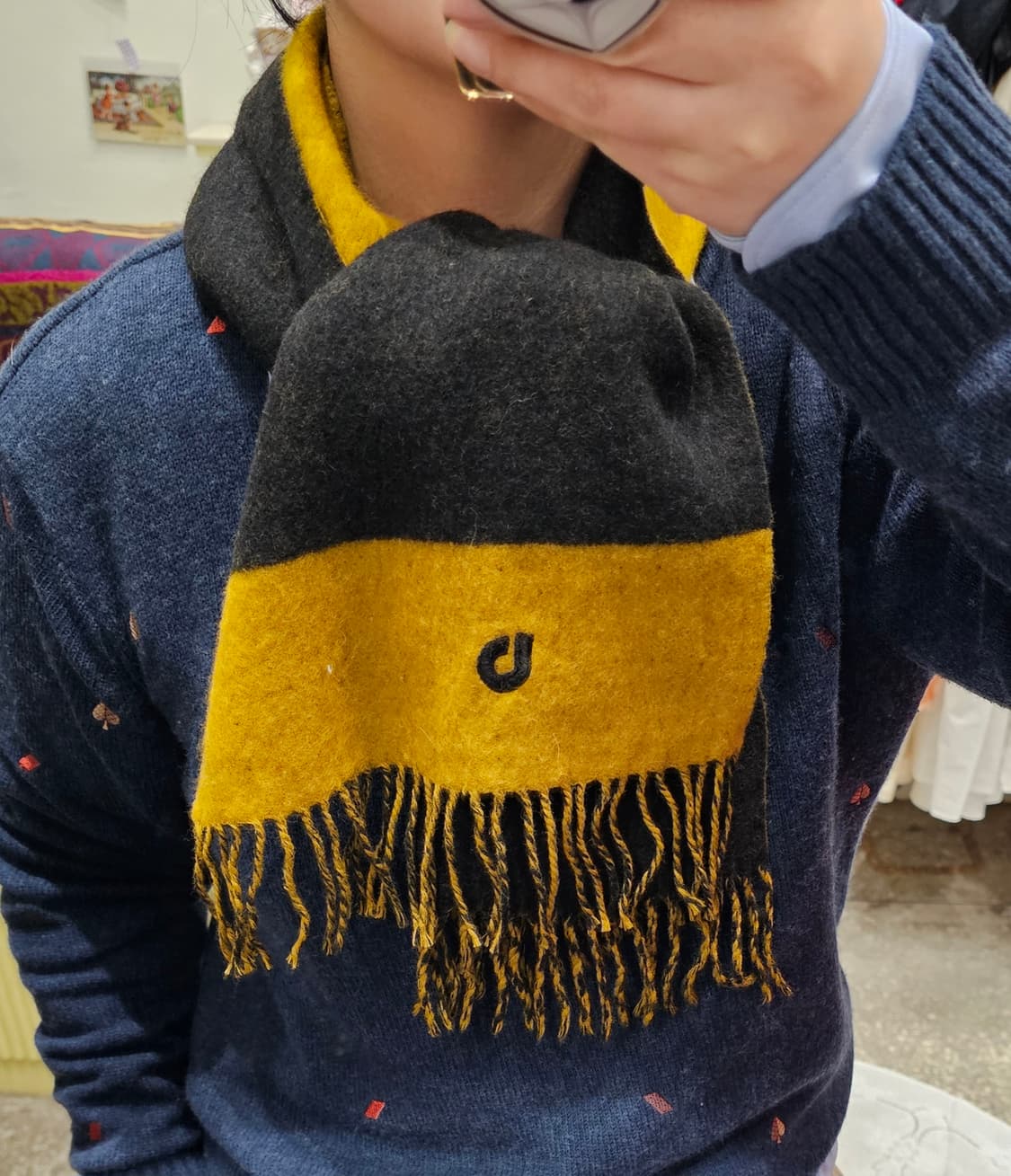 Charles Jourdan 머스타드 투톤 울 머플러 상품이미지1