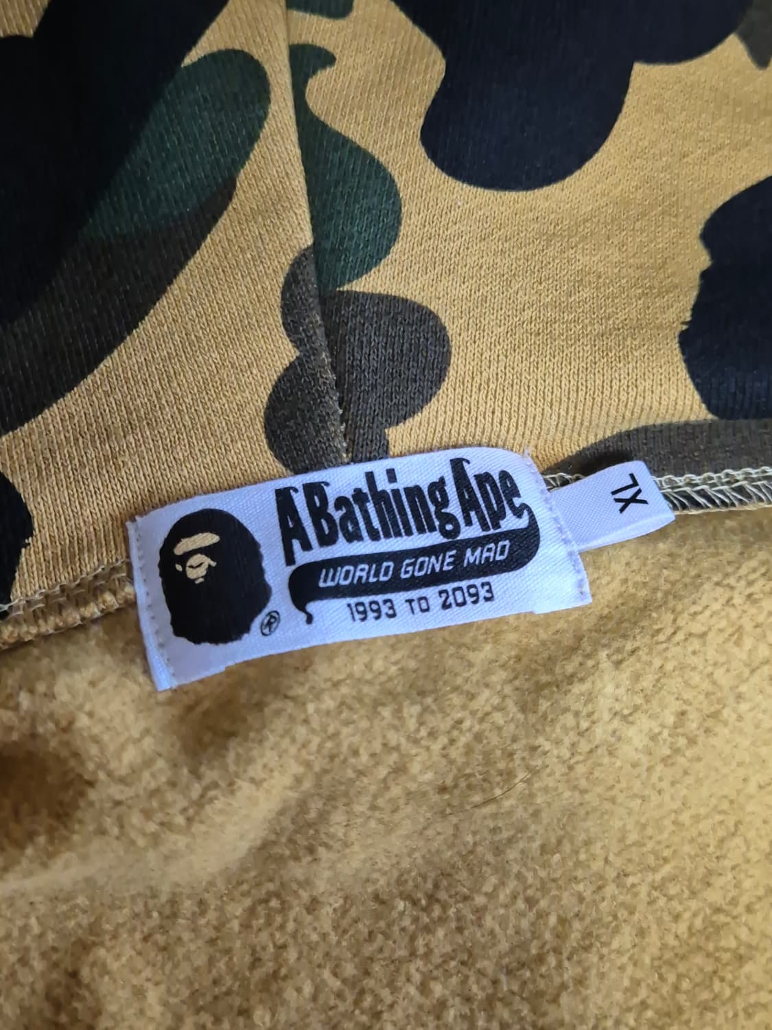 [XL] 베이프 PONR 퍼스트 카모 세컨드 샤크 풀 집 후드 옐로우 상품이미지4