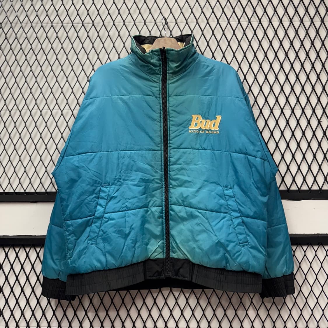 90s 버드와이저 리버시블 패딩 자켓 레터링 로고 디테일 민트 블랙 상품이미지3