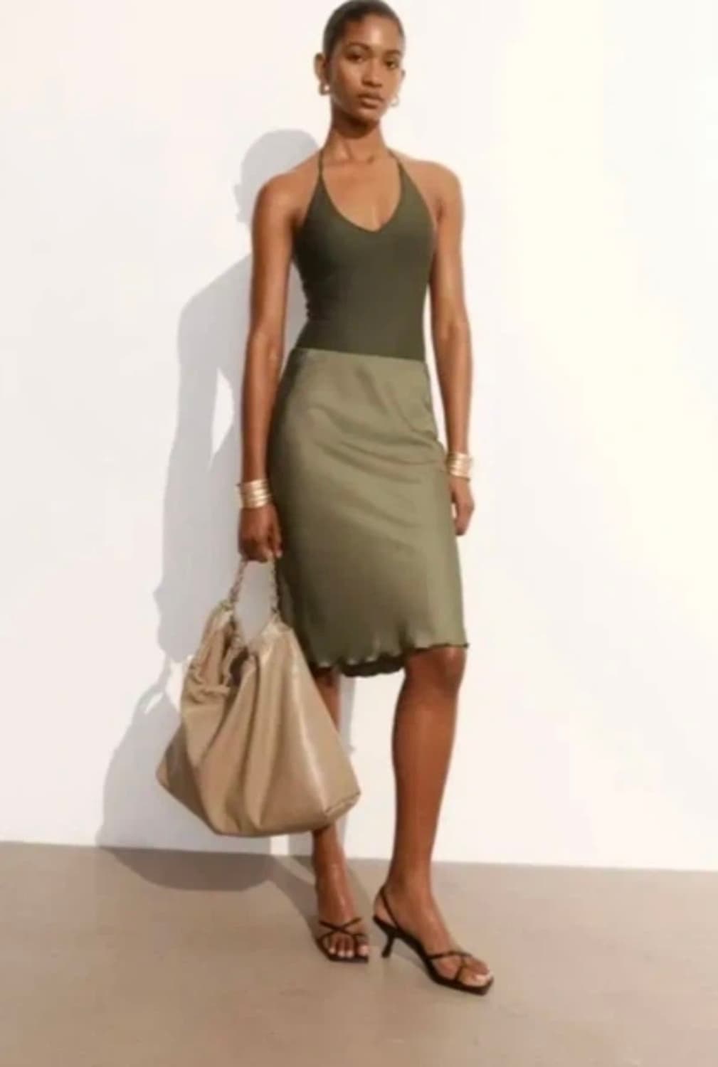 (단돈5000원) H&M 실크 슬립 스커트 (카키/올리브 컬러) 상품이미지1