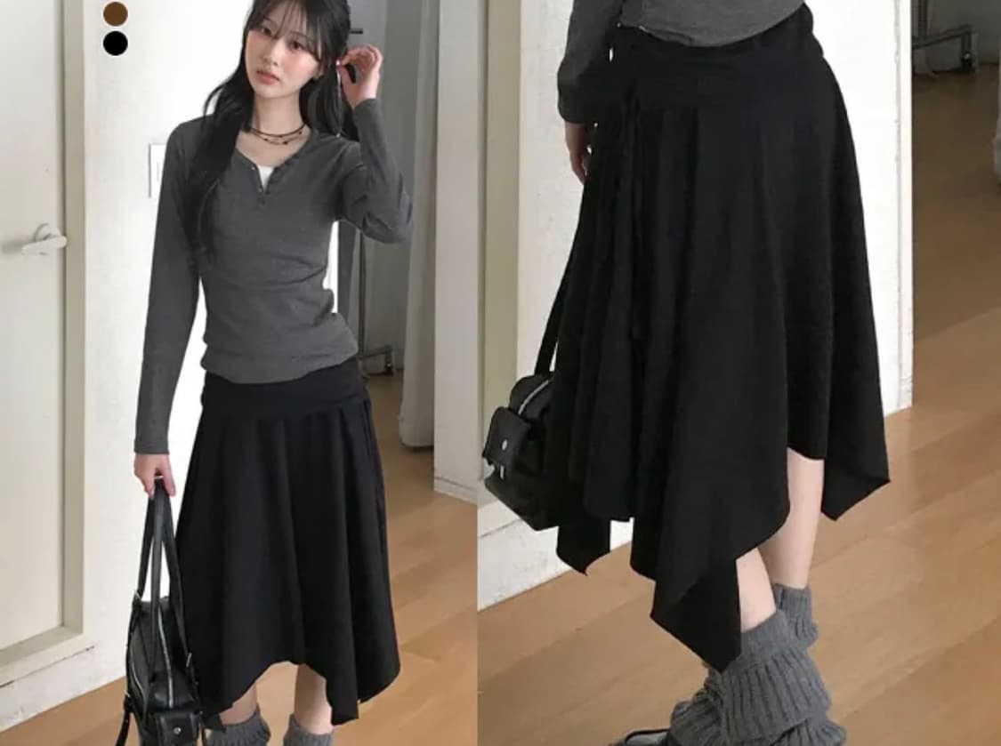 빈티지 로우라이즈 블랙 미디 스커트 상품이미지5