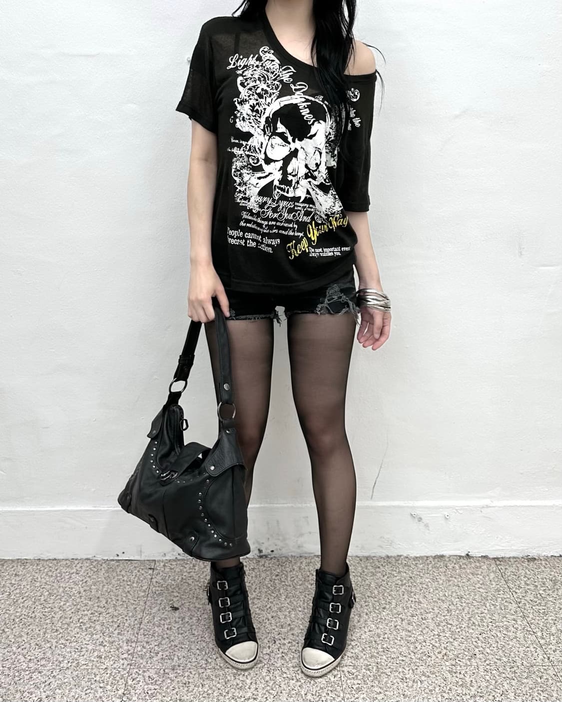 Skull printing see-through short 상품이미지1