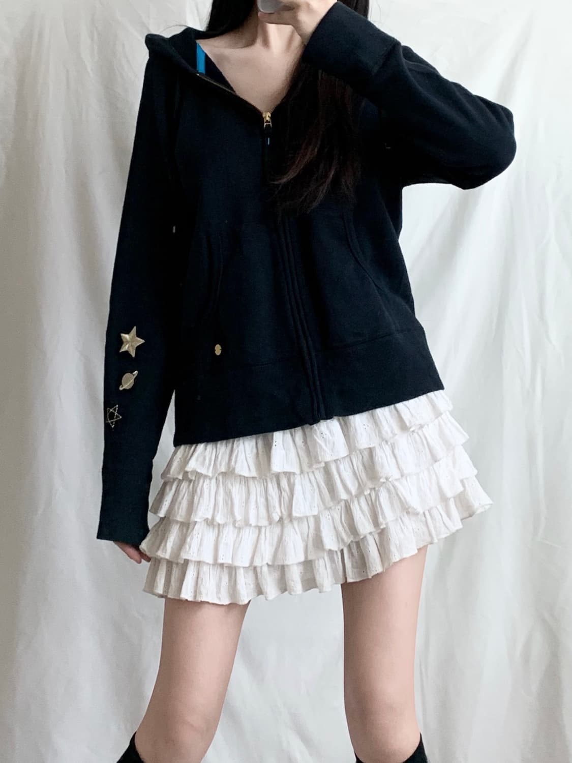 딥네이비 골드 우주패치 후드집업 상품이미지2