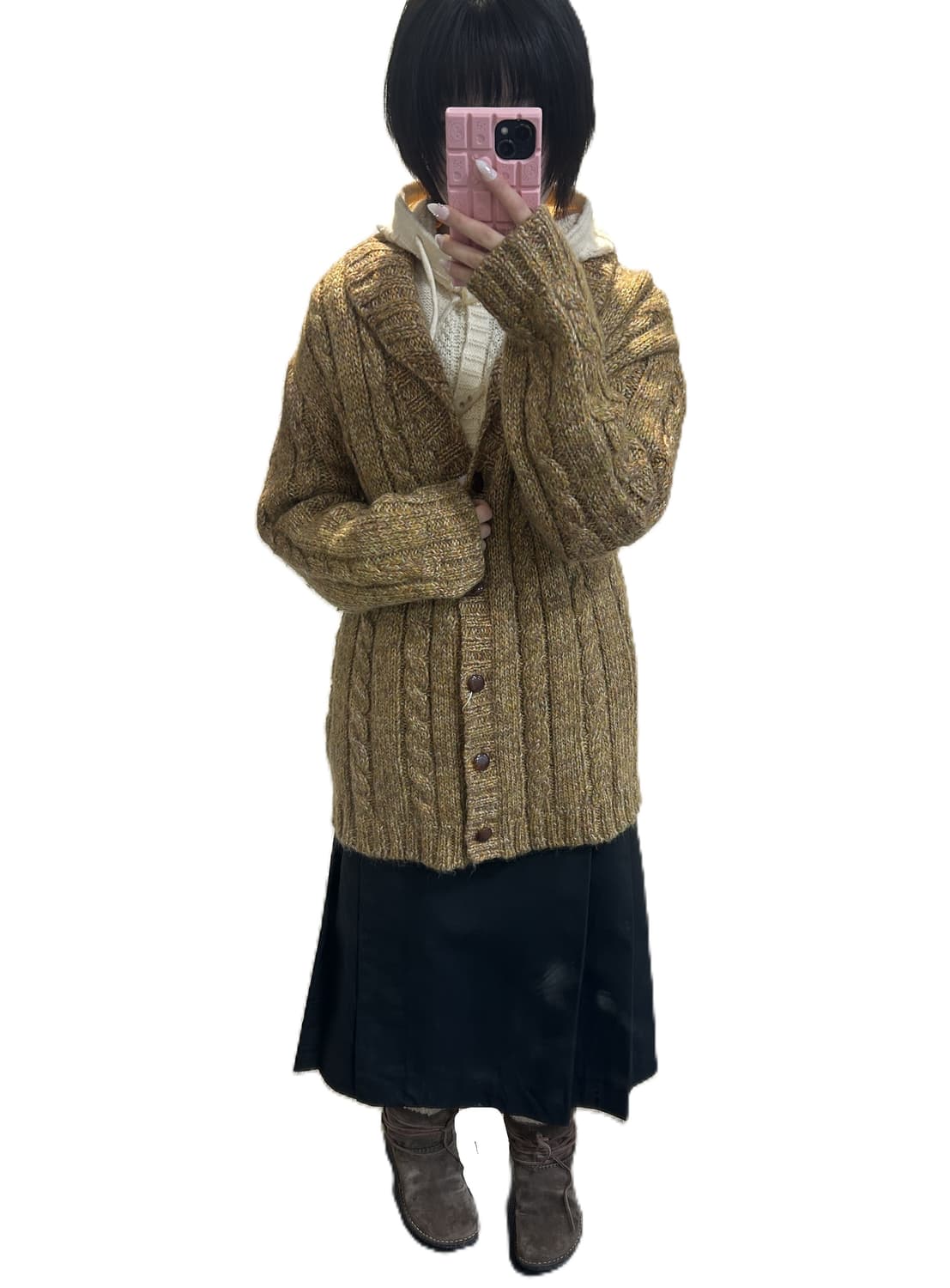 vintage 그린 멜란지 케이블 니트 가디건 상품이미지1