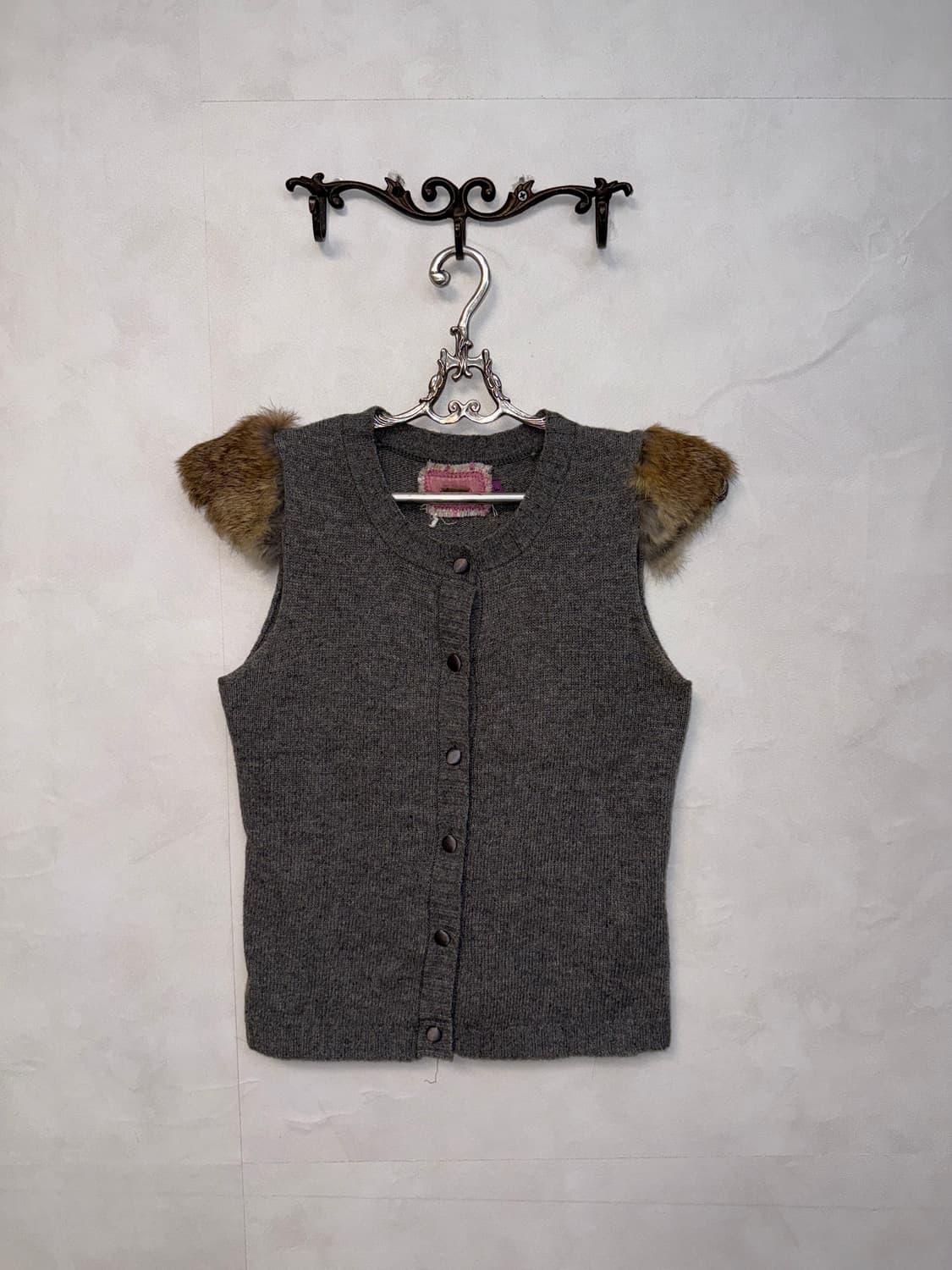 Gray wool rabbit fur trimming half knit 상품이미지1