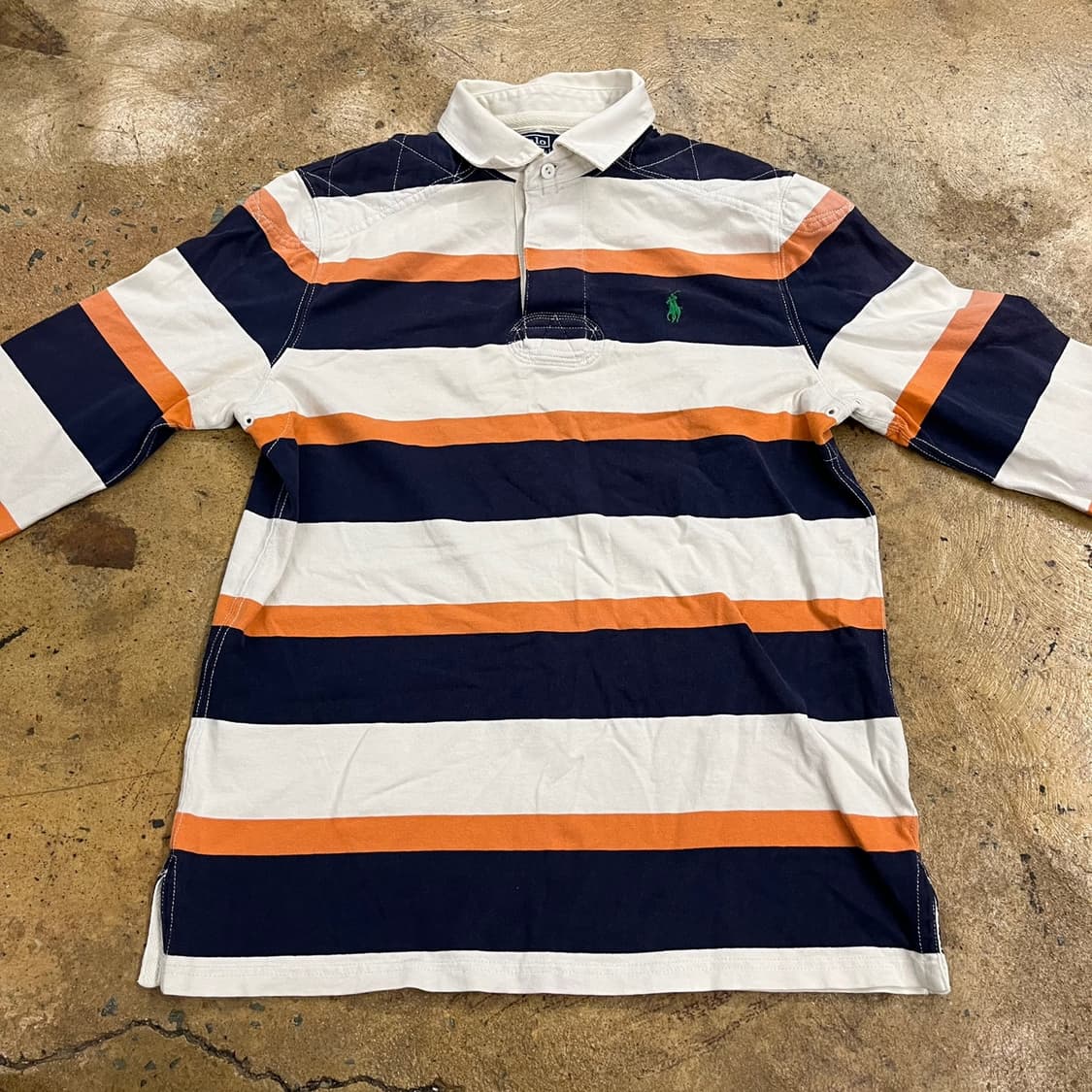 폴로 랄프로렌 스트라이프 검흰 오렌지 블랙 화이트 카라 긴팔티셔츠 상품이미지3