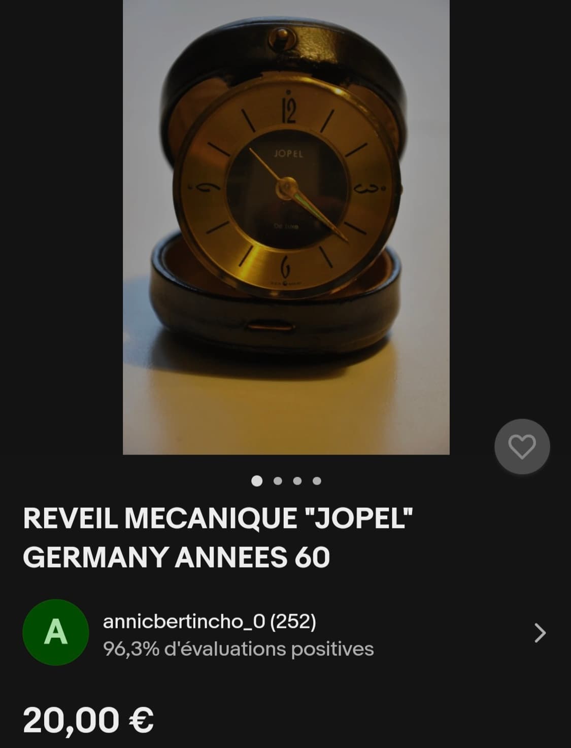 1960년대 독일 JOPEL 빈티지 여행용 탁상시계 골드 상품이미지1