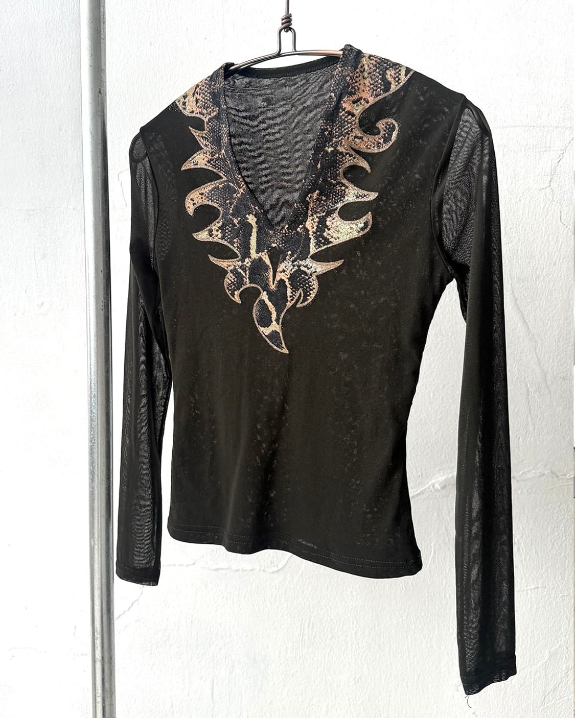 Khaki Python Print Mesh Top 상품이미지1