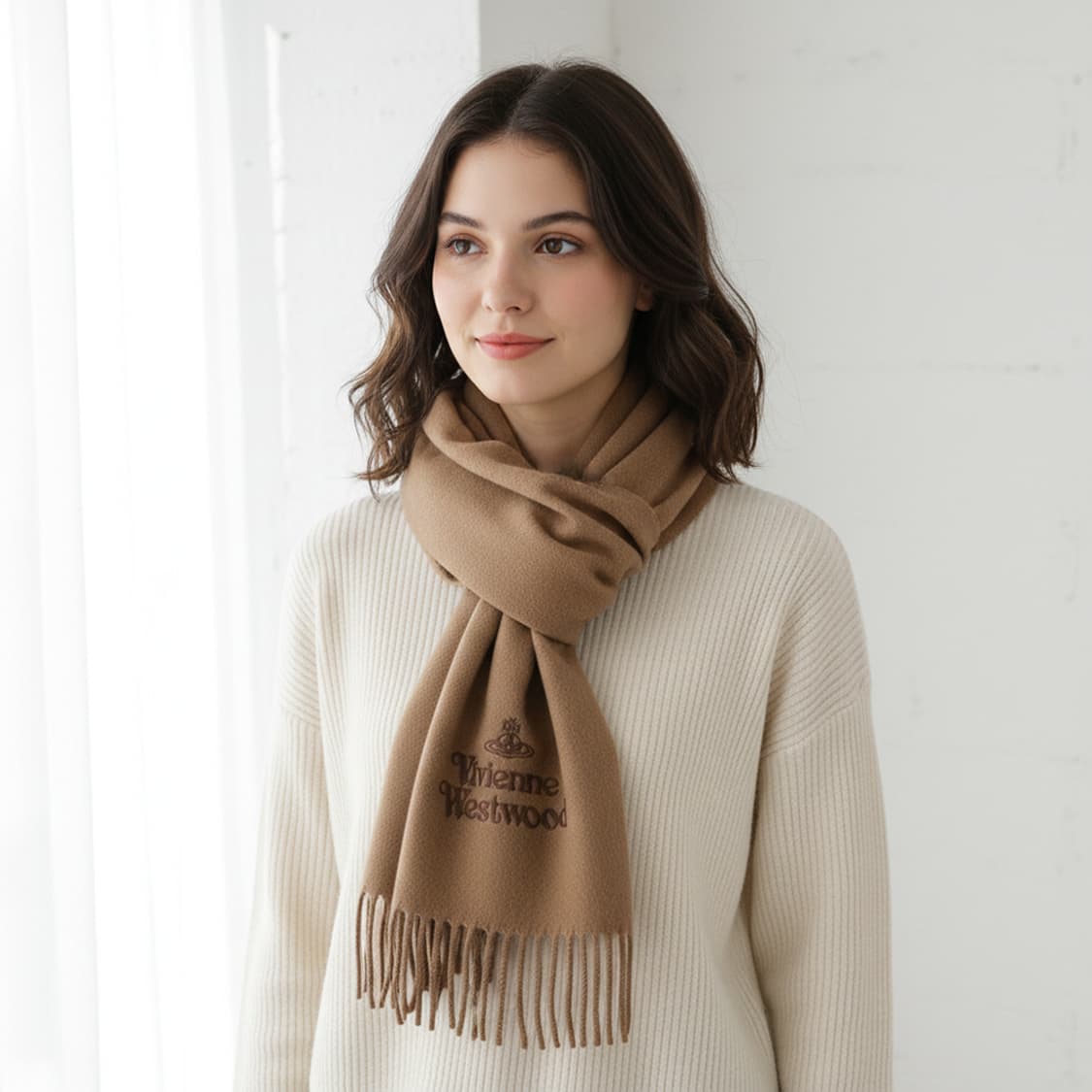 비비안웨스트우드 라나울 100% 머플러 목도리 카멜 베이지 공용 상품이미지1