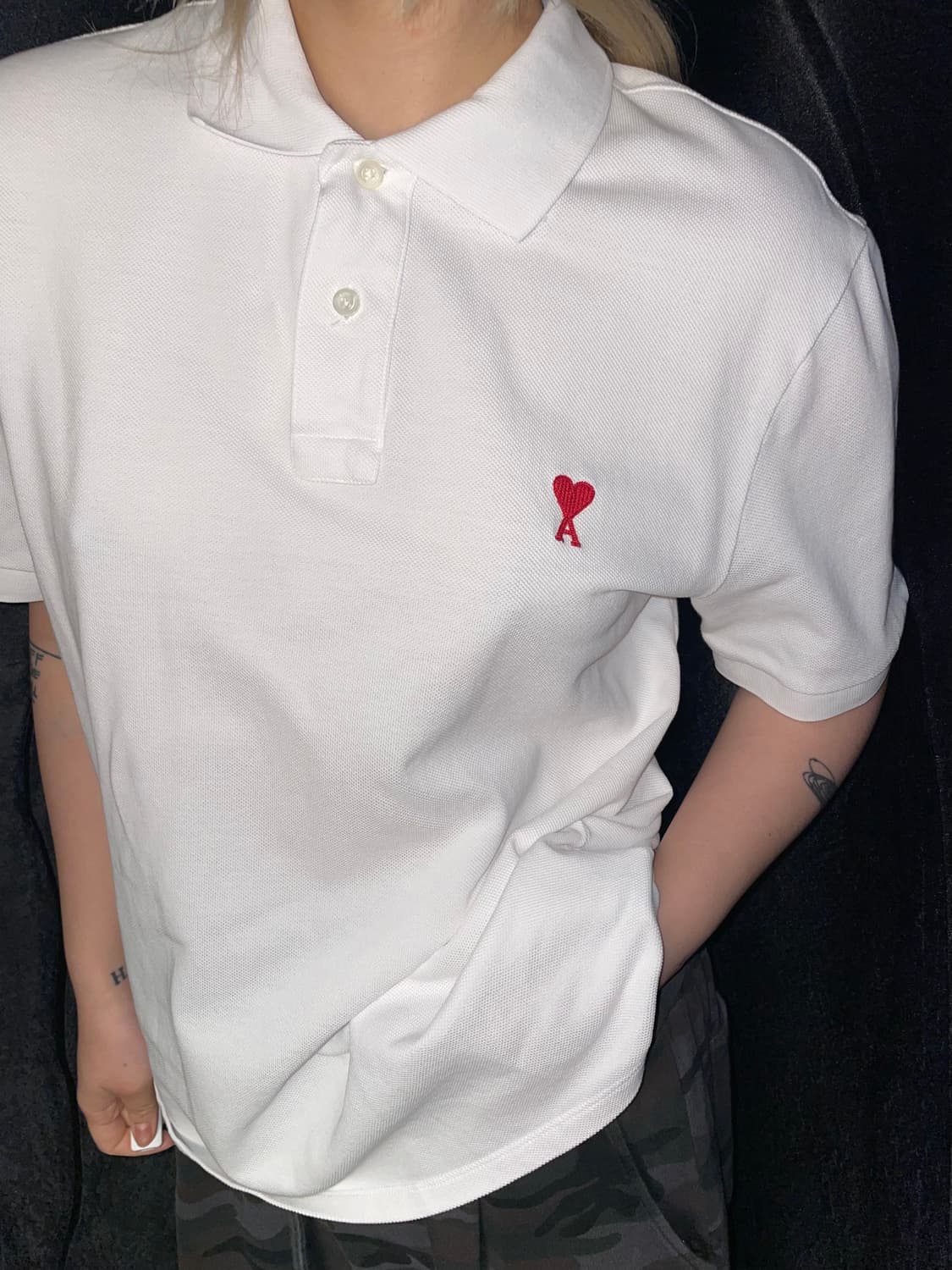 아미 스몰 하트 화이트 반팔 폴로티 상품이미지1