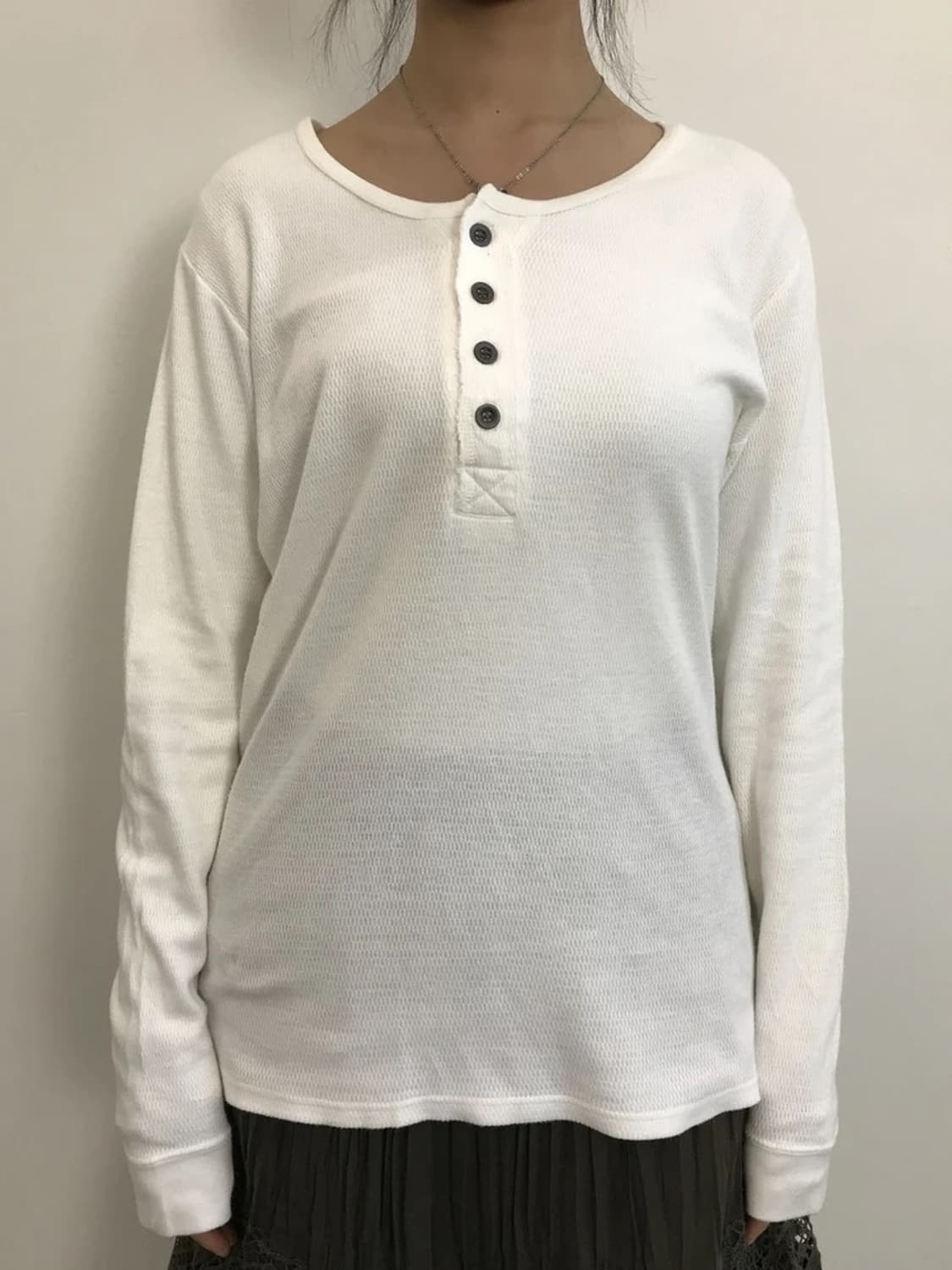 Mens Melrose Ivory Henley Long Sleeve 상품이미지2