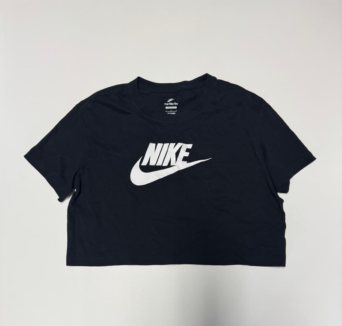 여성 나이키 Nike 빅 로고 크롭 반팔 티셔츠 L 블랙 상품이미지1