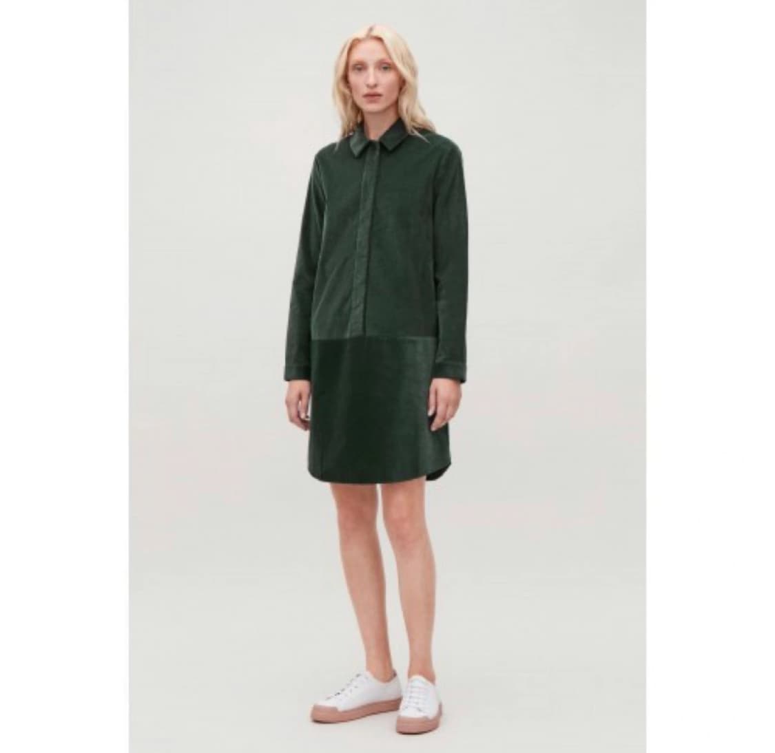 코스 코듀로이 다크그린 원피스 상품이미지1