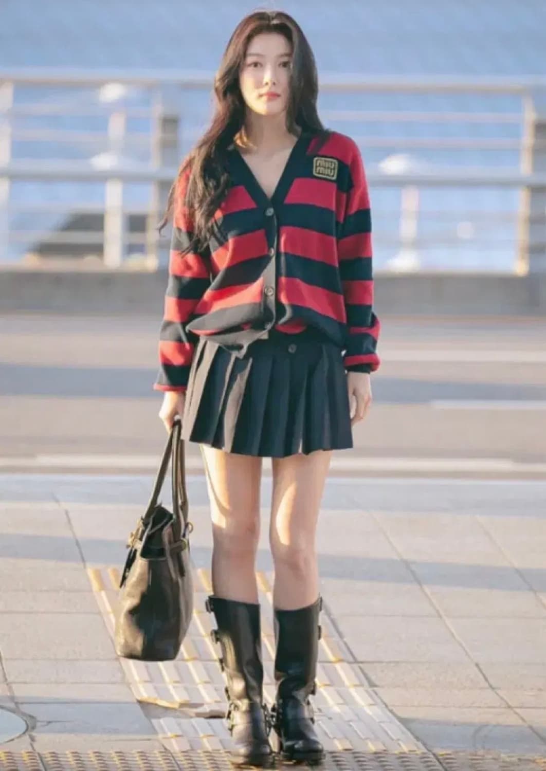 [SET/장원영착용] 미우미우 스트라이프 니트 크롭 탑 가디건 세트 상품이미지7