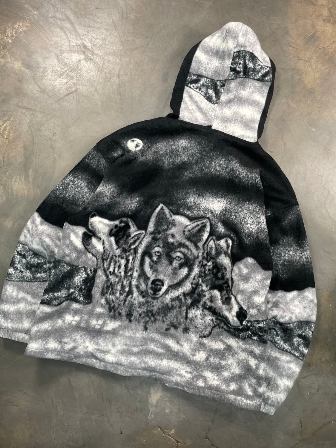 빈티지 울프 아트 플리스 후드 자켓 상품이미지6