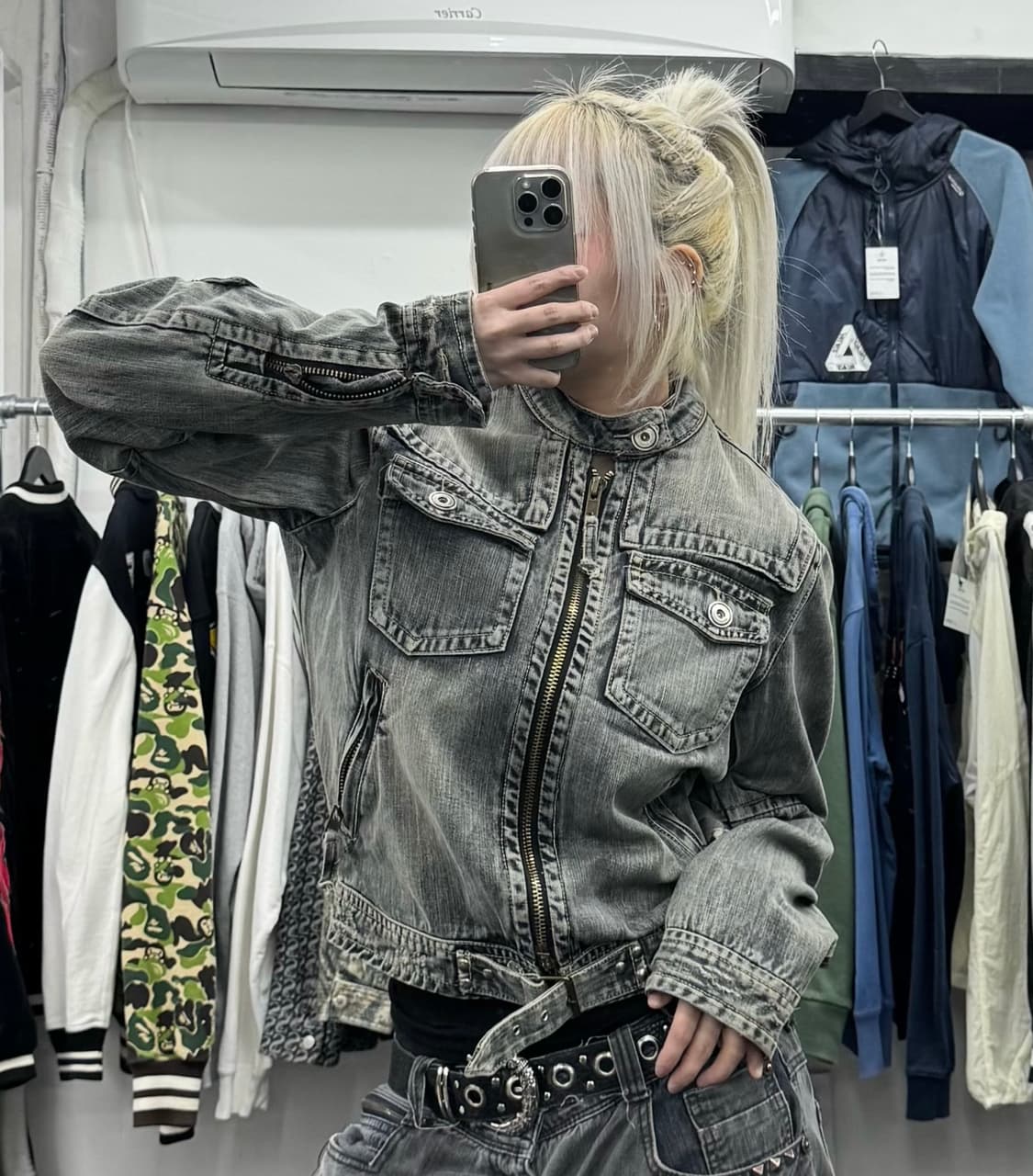 VTG Y2K 그런지 데님 바이커 자켓 상품이미지1