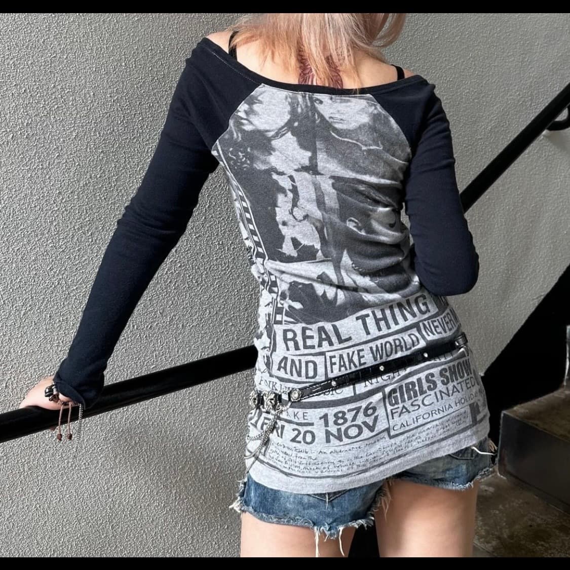 빈티지 프린팅 그레이 롱슬리브 긴팔티 상품이미지2