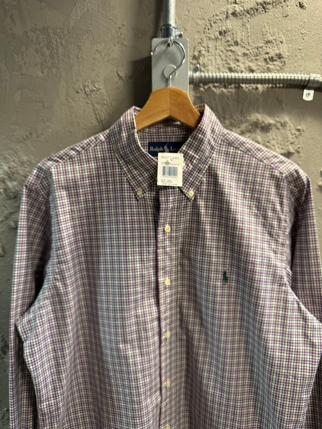 M 폴로 랄프로렌 POLO 커스텀핏 체크 버튼다운 셔츠 퍼플그린 상품이미지4