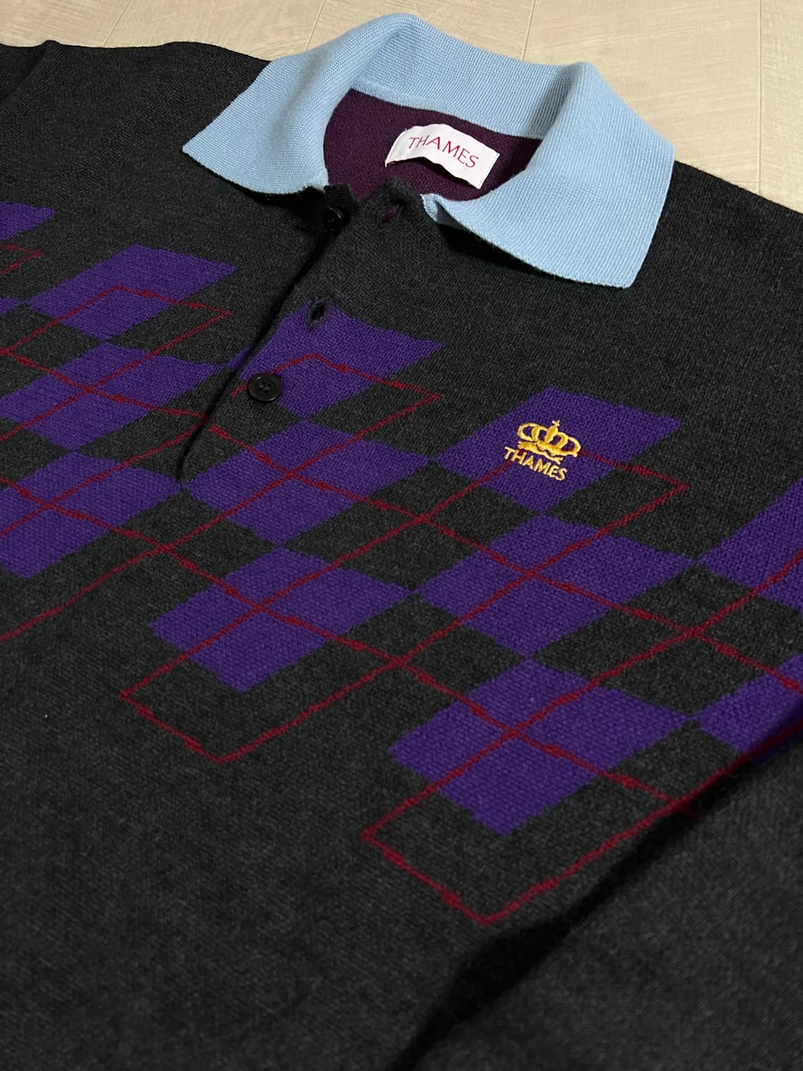 L) 템즈 thames 어본모어 폴로 니트 블랙퍼플 상품이미지1