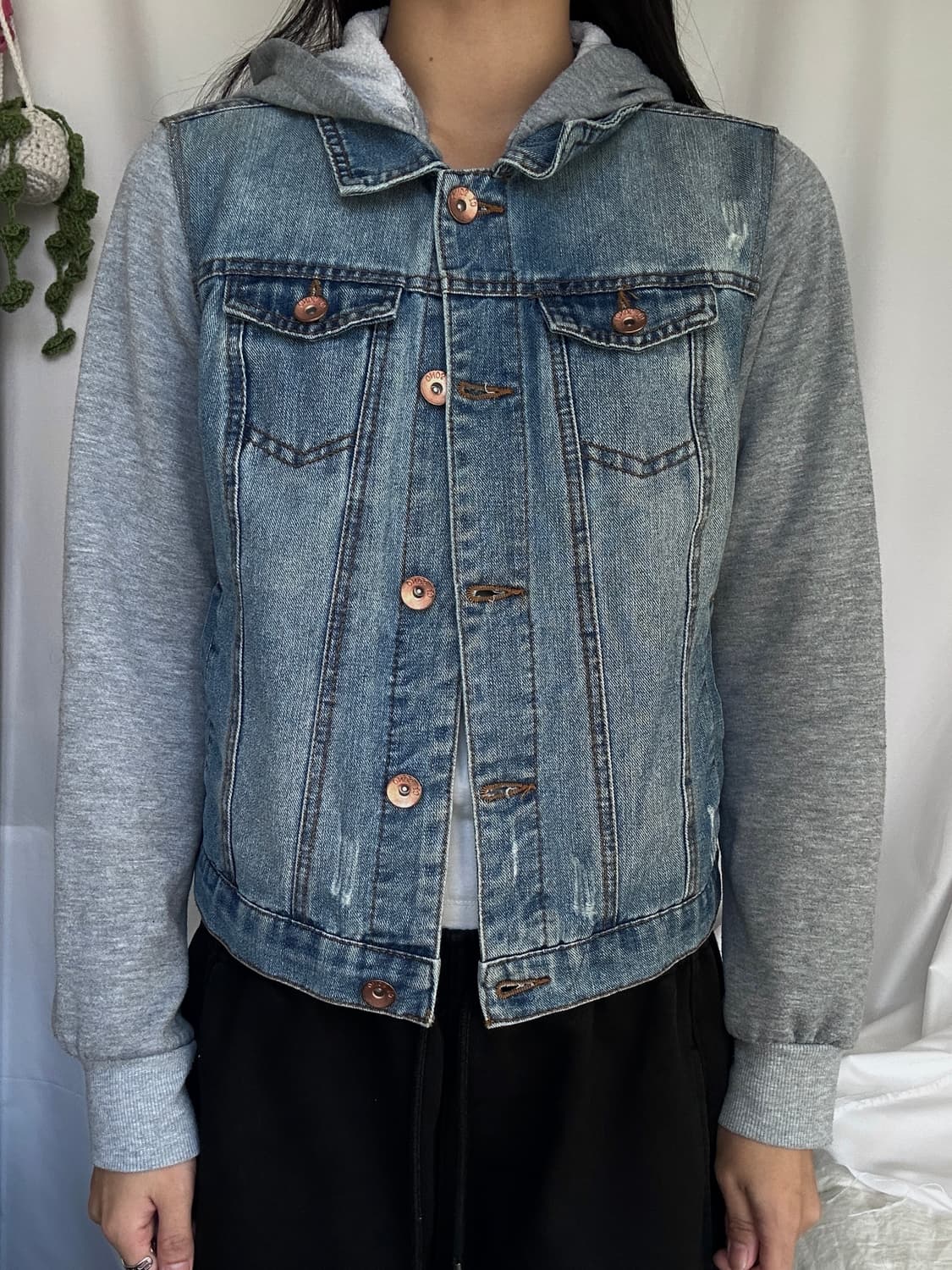 빈티지 후드 레이어드 데님자켓 상품이미지2