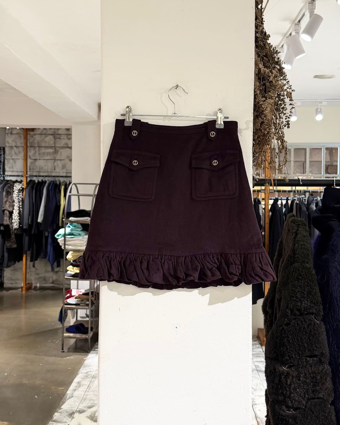 구찌 버건디 앙고라 캐시미어 게더링 투포켓 미니스커트 상품이미지1