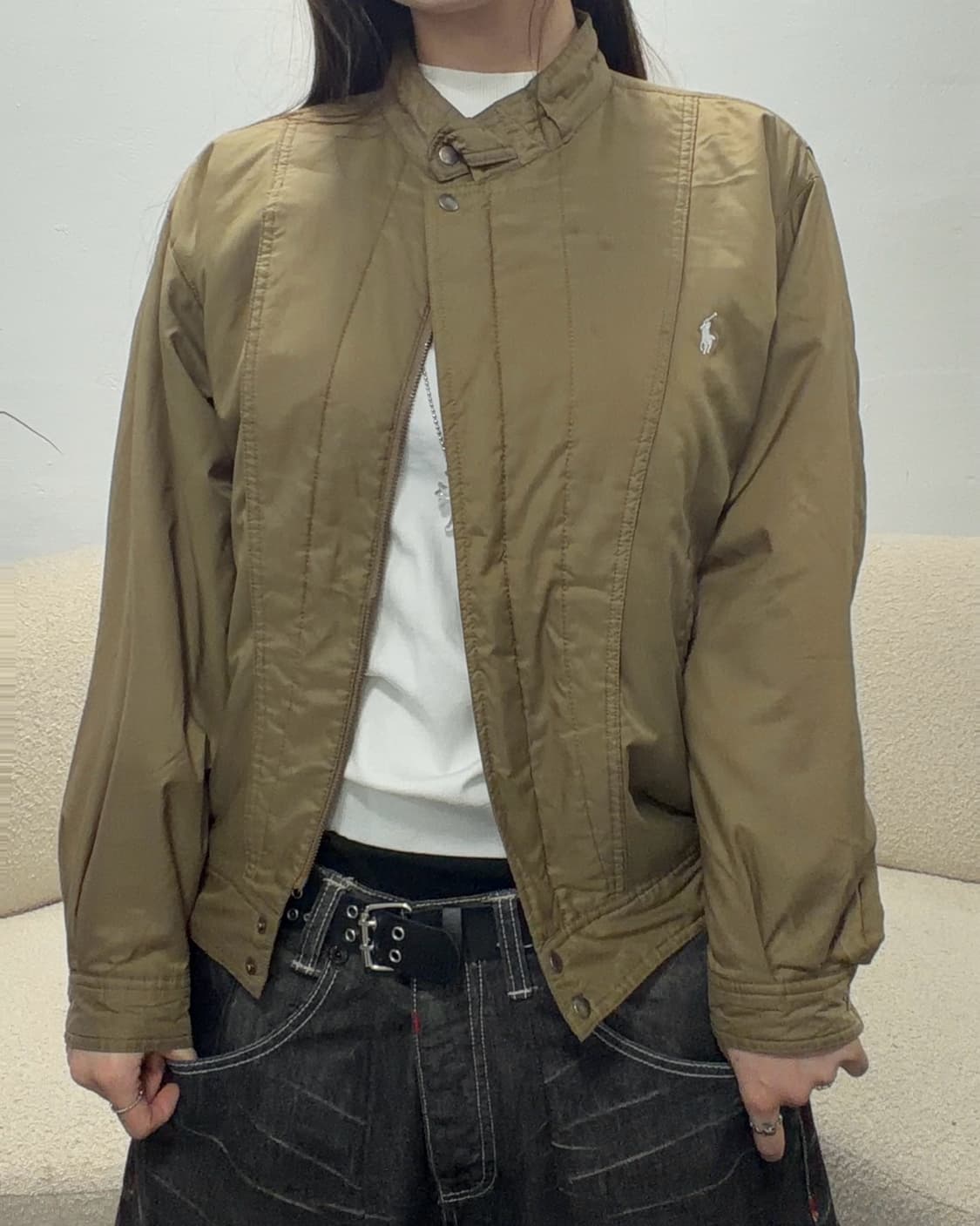 90s POLO 베이지 브라운 절개 누빔 자켓 상품이미지2