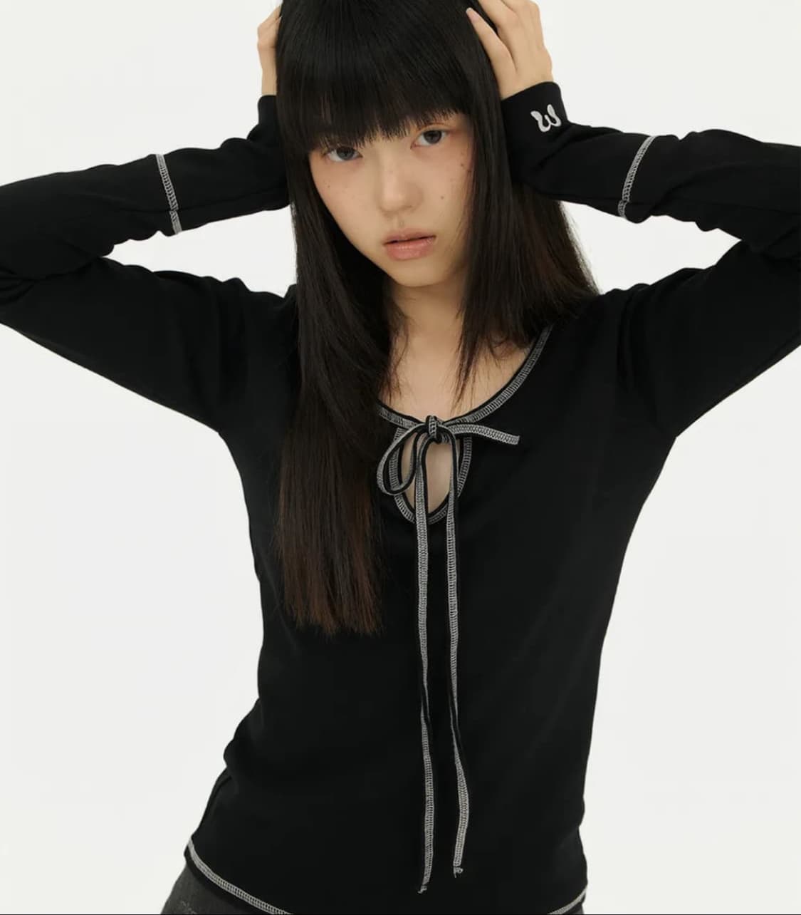 미레코 리본 스티치 블랙 상품이미지1