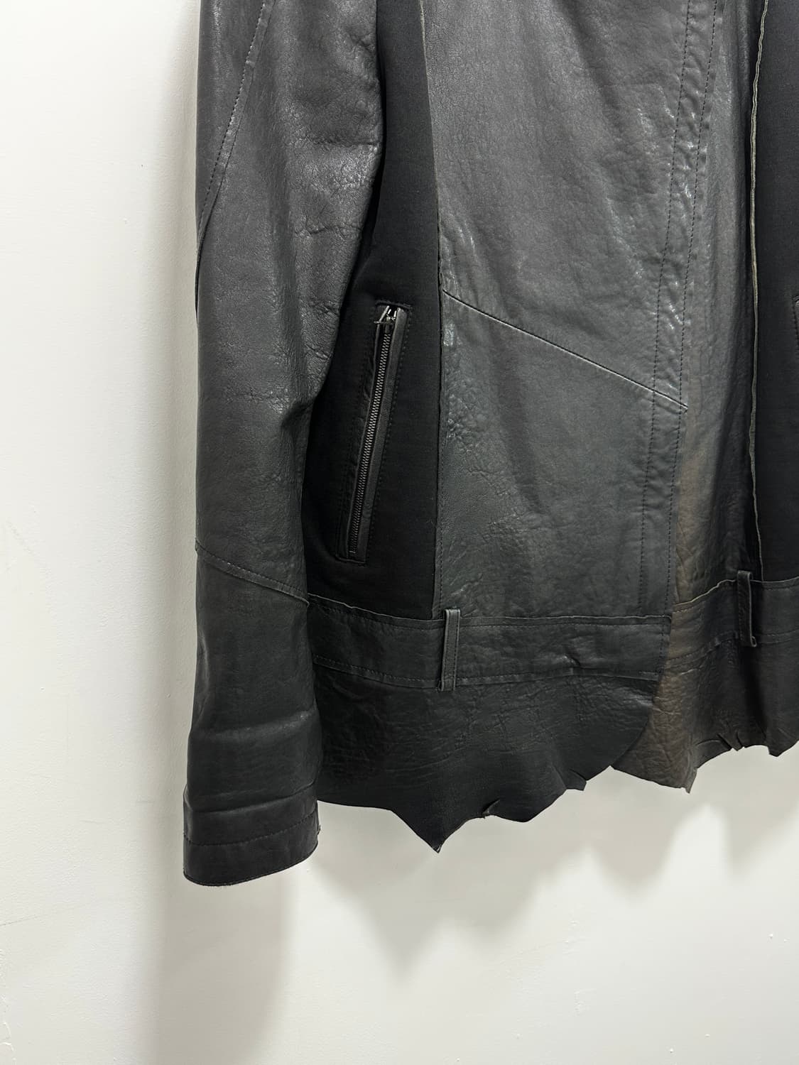 Asymmetric drape sheepskin leather jacke 상품이미지5