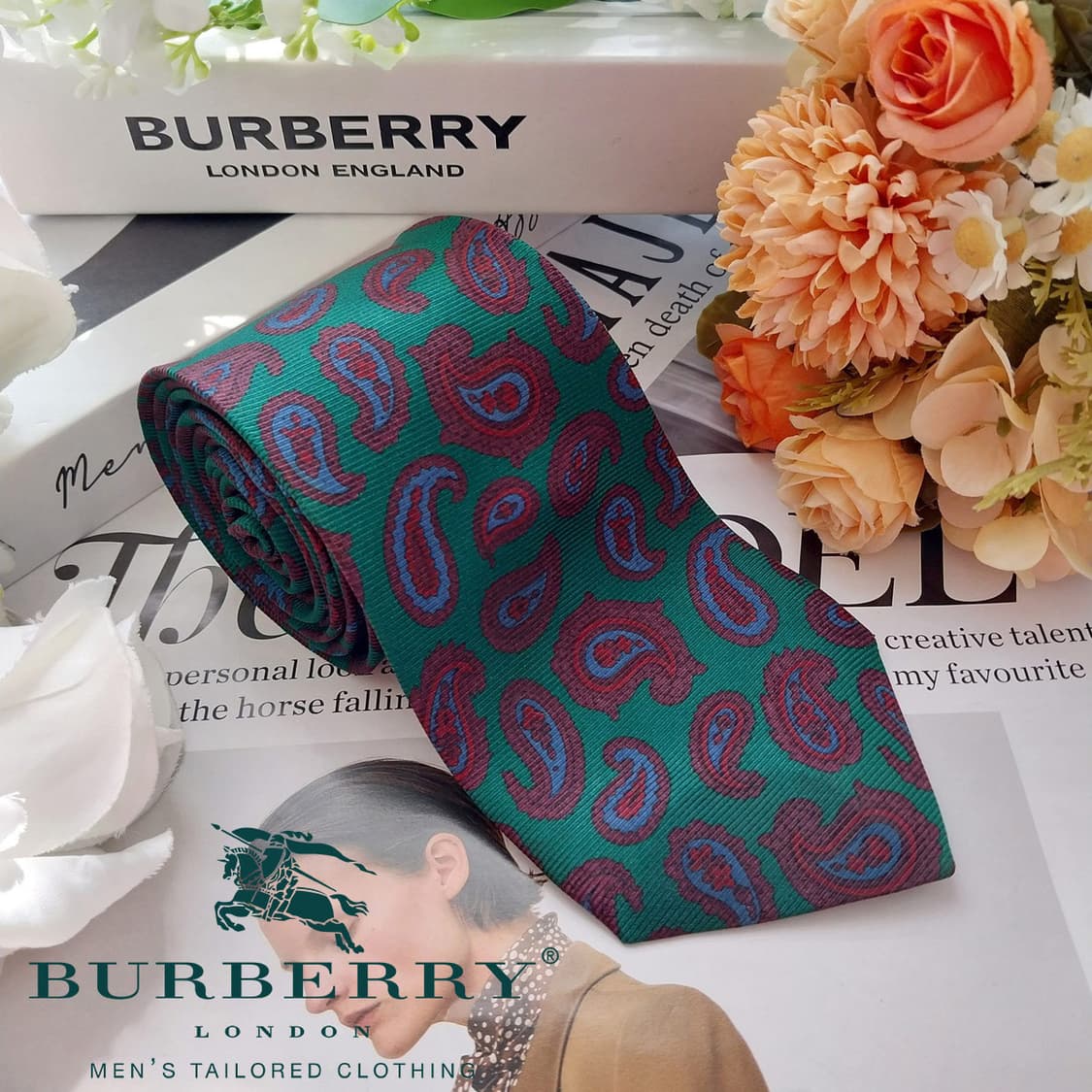 버버리 실크 그린 페이즐리 패턴 넥타이 9cm A~B등급 K2471
 상품이미지2