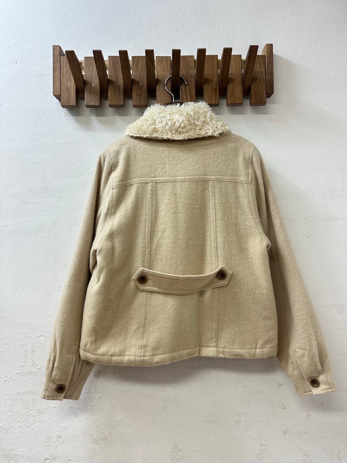 일본빈티지 mystic 베이지 퍼 하이넥 울 혼방 코트 상품이미지3