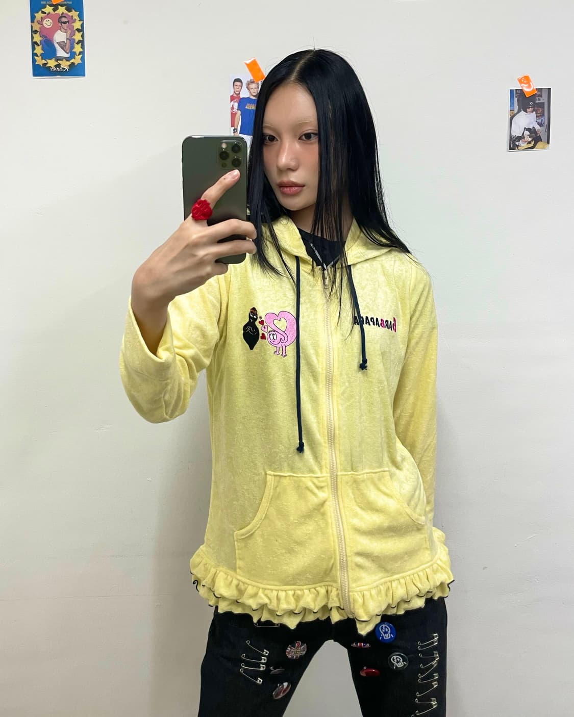 Cutie velvet yellow shirring hoodzip-up  상품이미지1