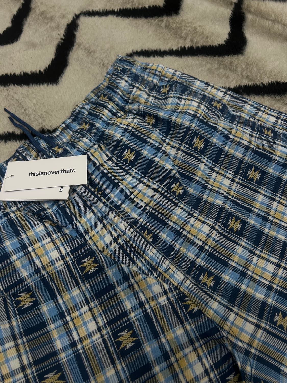 [L]디스이즈네버댓 아프리칸 체크 밴딩 와이드 코튼 팬츠/블루 상품이미지1