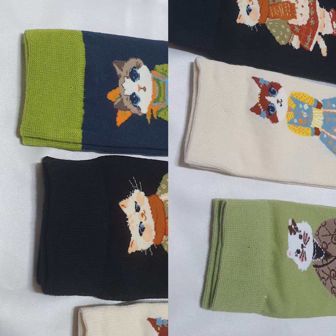 그린 블루 라이트베이지 고양이 꽃 하트 티타임 양말 상품이미지6