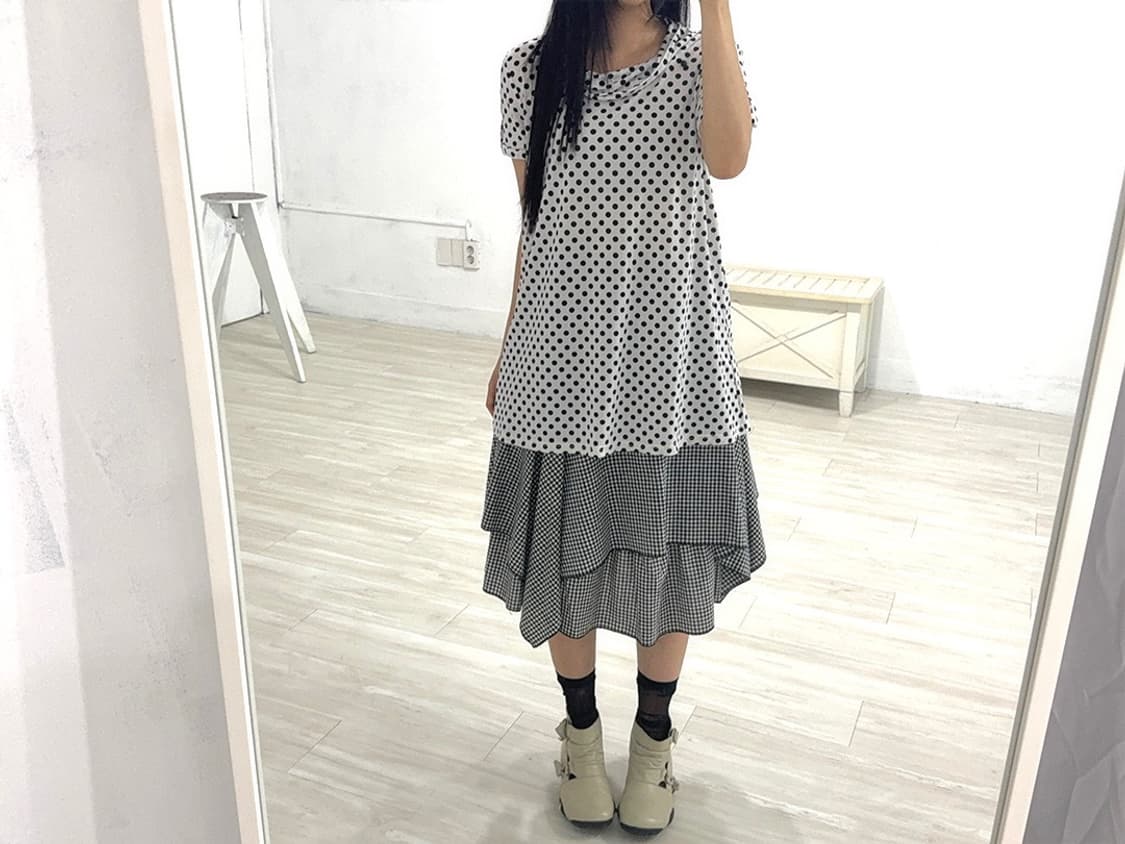  Check Layered Asymmetrical Midi Skirt 상품이미지4