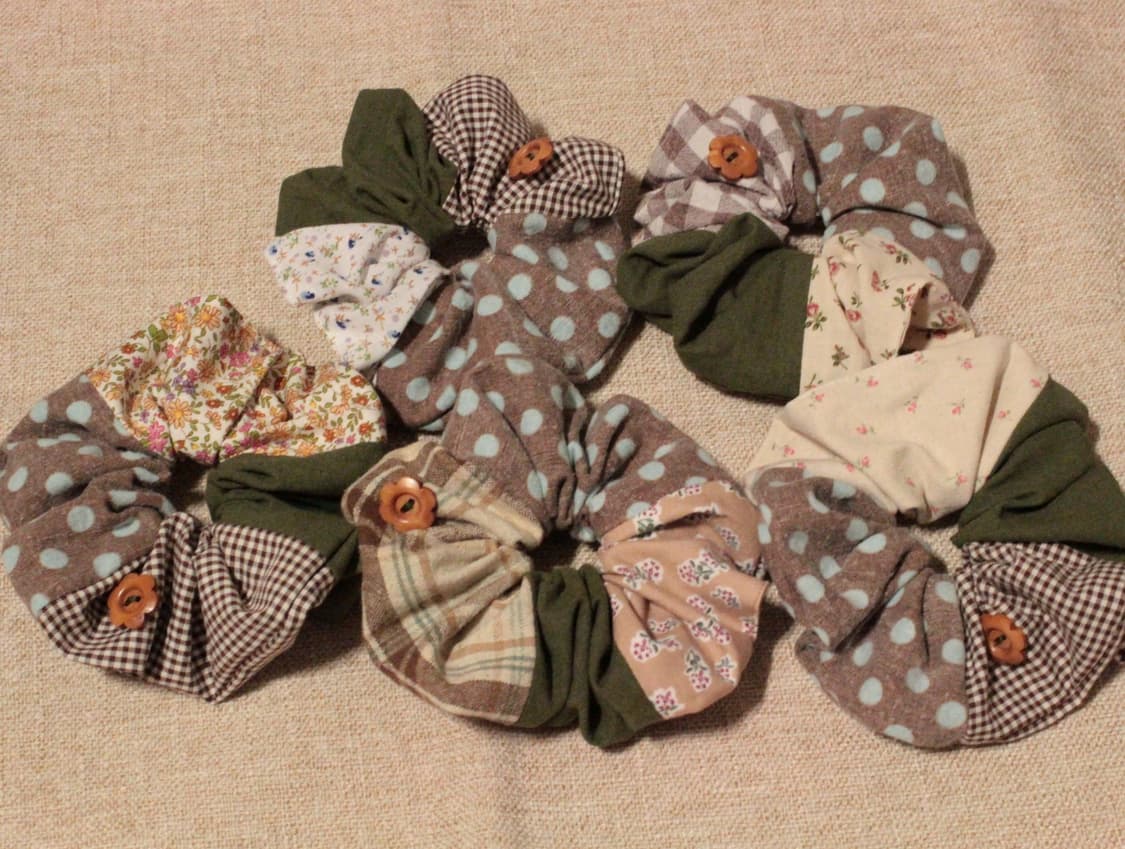 핸드메이드 패치워크 단추 스크런치 상품이미지9