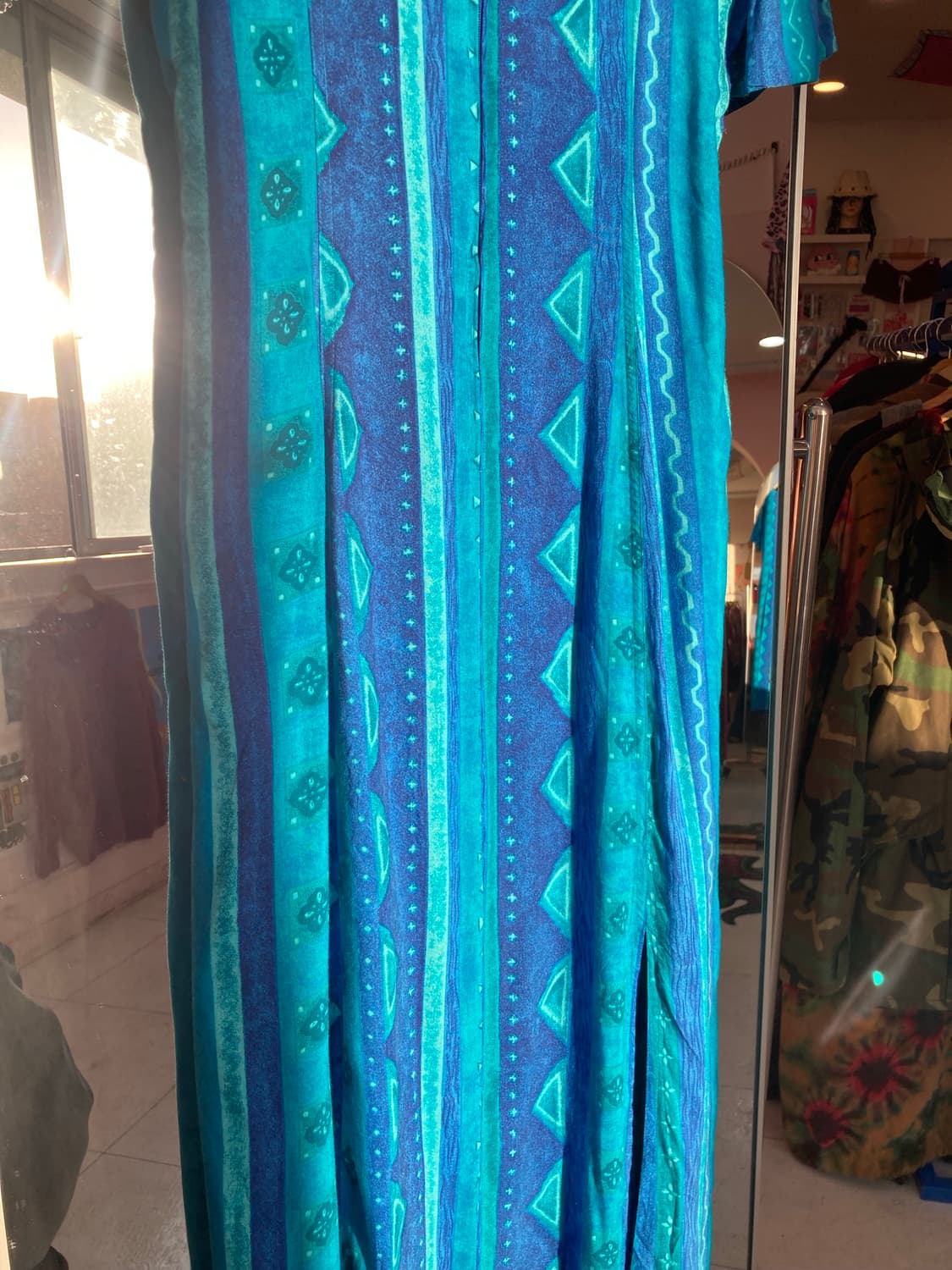 블루 패턴 에스닉 스퀘어넥 원피스 상품이미지7